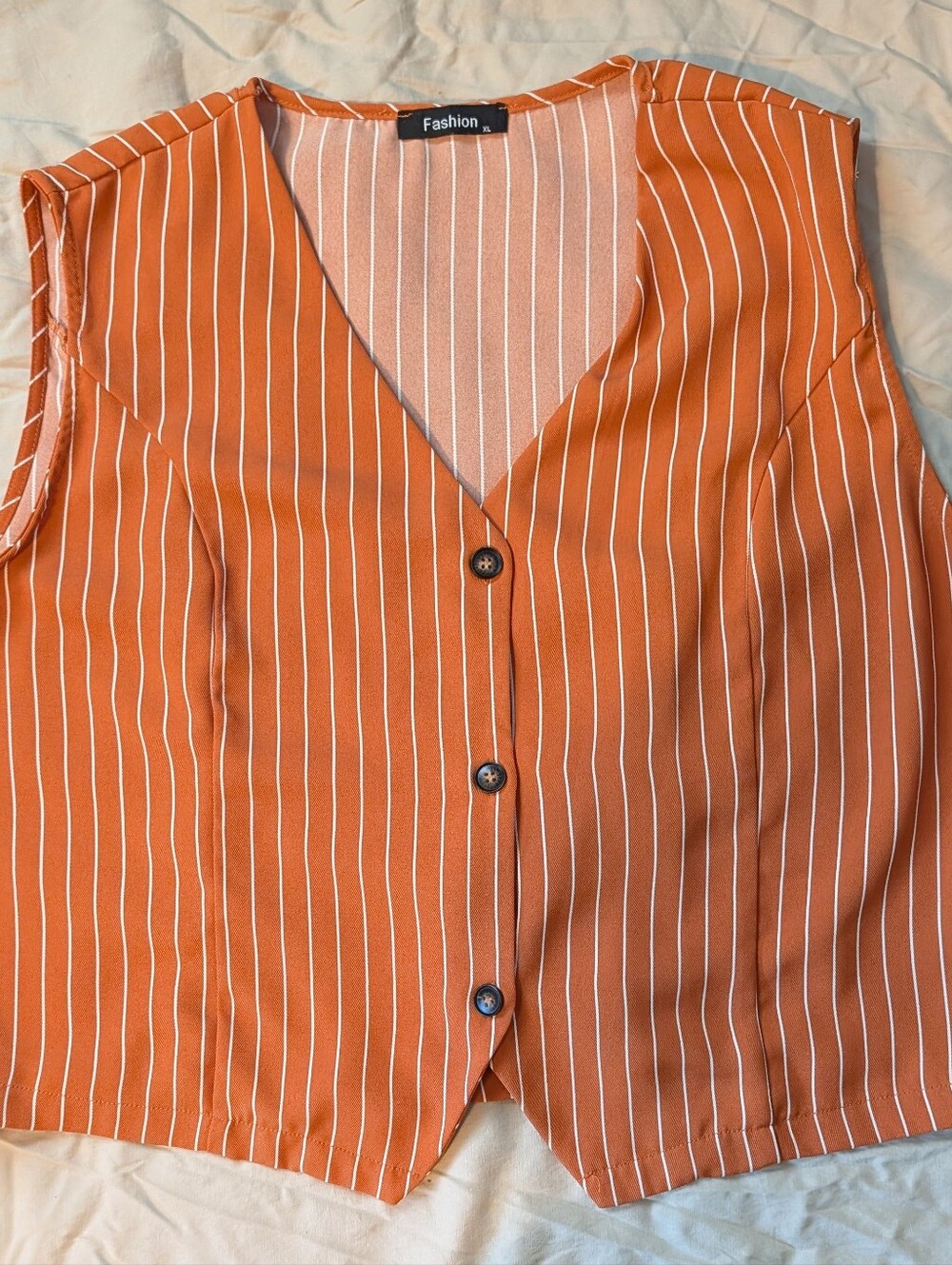 Orange Striped Sleeveless Button Vest